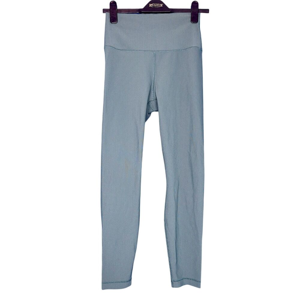 90 Degree Womens Teal Ribbed Leggings - L Athletic Sporty Gym Workout High Waist